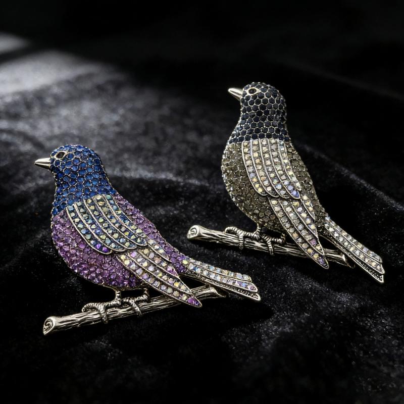 Creative Rhinestone Mockingbird Brooches For Women Clothing Coat Jewelry Accessries Gifts