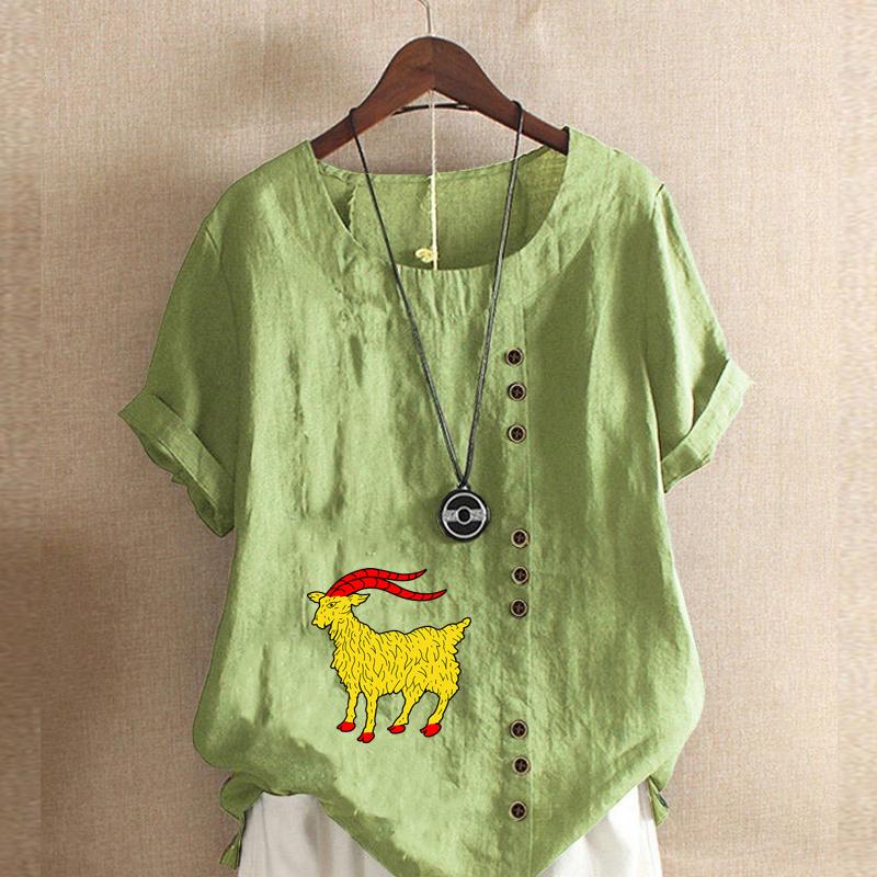 

Женская модная футболка с коротким рукавом и принтом овечьей шерсти, свободная хлопковая рубашка, повседневная свободная летняя блузка, топы больших размеров 5XL зелёный