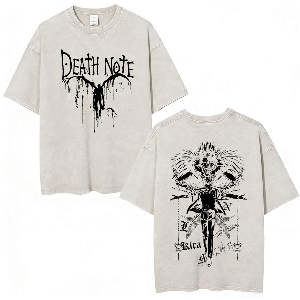 Anime Death Note Ryuk Yagami Light Vintage gewaschenes T-Shirt Herrenbekleidung Baumwoll-T-Shirt Mode Kurzarm-T-Shirts Streetwear