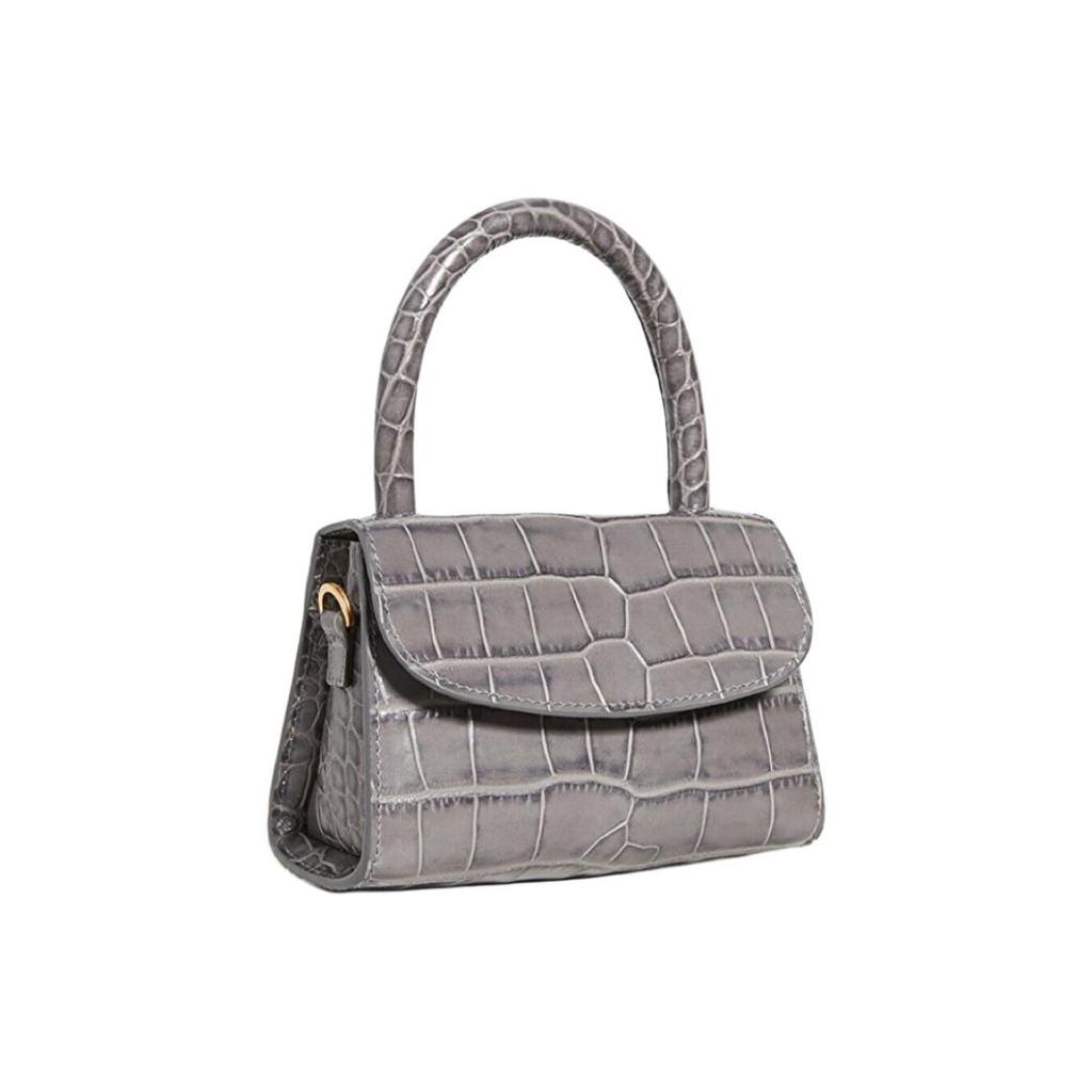 By Far Mini Croco Embossed Leather Shoulder Tote Bag Women bags Dark-Gray 18FWMINAGRDSMA