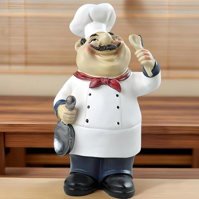 Chef Figurines Farmhouse Figurine Decor Resin Statue Ornament Small Bearded Chef Statue For Countertop Cabinet Cupboard