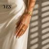 Golden Plated Jewelry Set 2Pcs Retro Sun Bangle Ring Set, Open Adjustable Cuff Bracelet & Ring, Statement Hand for Women