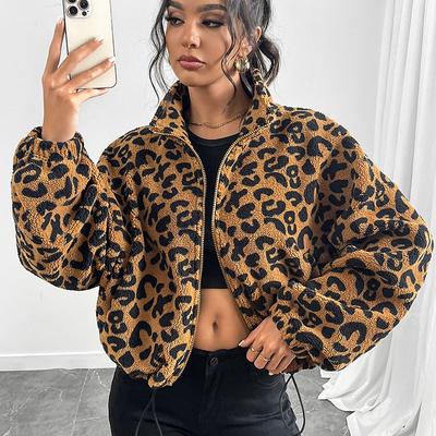 Dames Luipaardprint Los Vest Rits Pluche Kleding Jas Tops Dames Casual Kleding