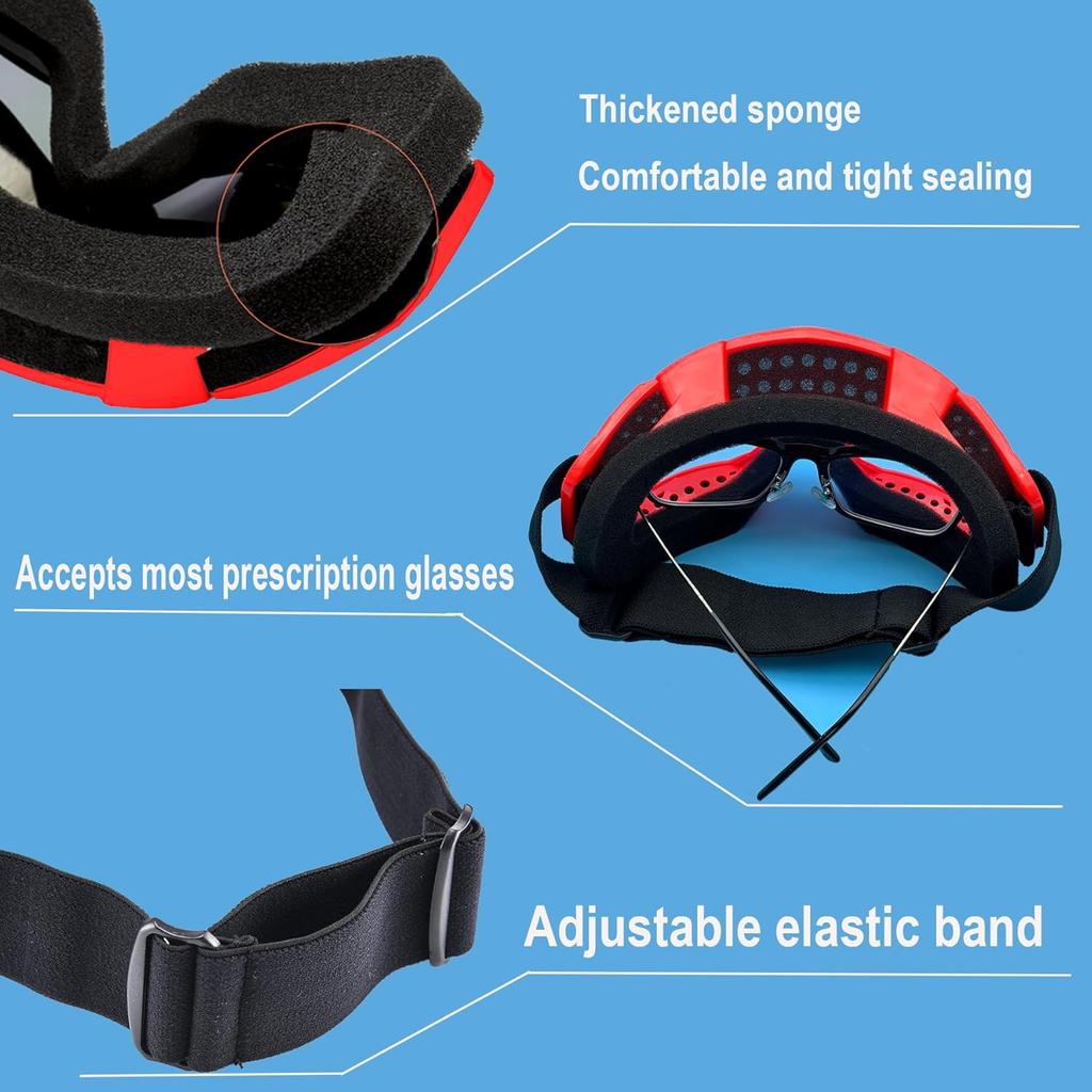 Motorcycle Goggles Dirt Bike ATV Off-Road Riding Motocross Glasses with Sun UV Protection Neck Gaiter Face Cover