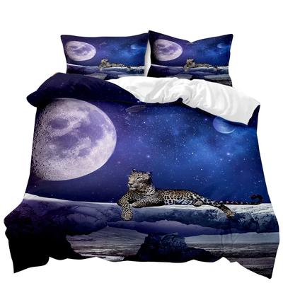 Leopard Duvet Cover Set Fierce Cheetah Bedding Set Moon Viewing Wild Animal Printed Double Queen King Size Polyester Quilt Cover
