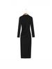 Elegant Women's High-Neck Pleated Long-Sleeve Dress: Autumn/Winter Inner Layer, Retro Yujie Style, Waist-Cinched, Hip-Hugging Long Skirt.