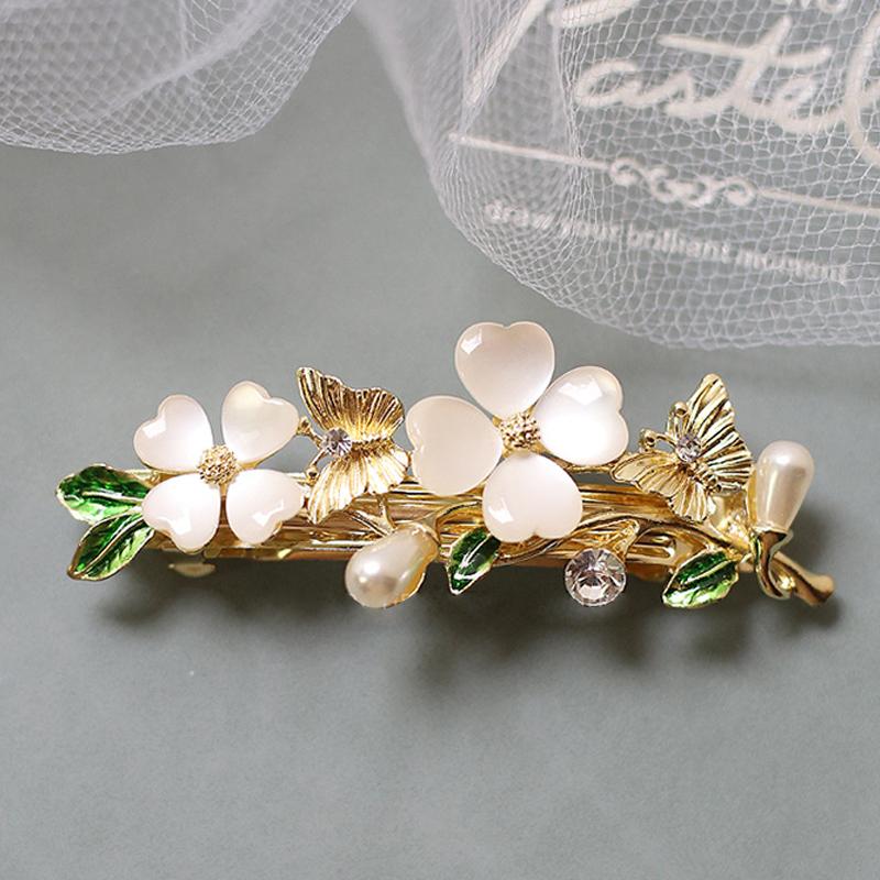 Elegant Floral Hair Barrette, French Clip Spring Hair Claw,  Accents, Bridal Hair Accessory For Half-Up Hairstyles