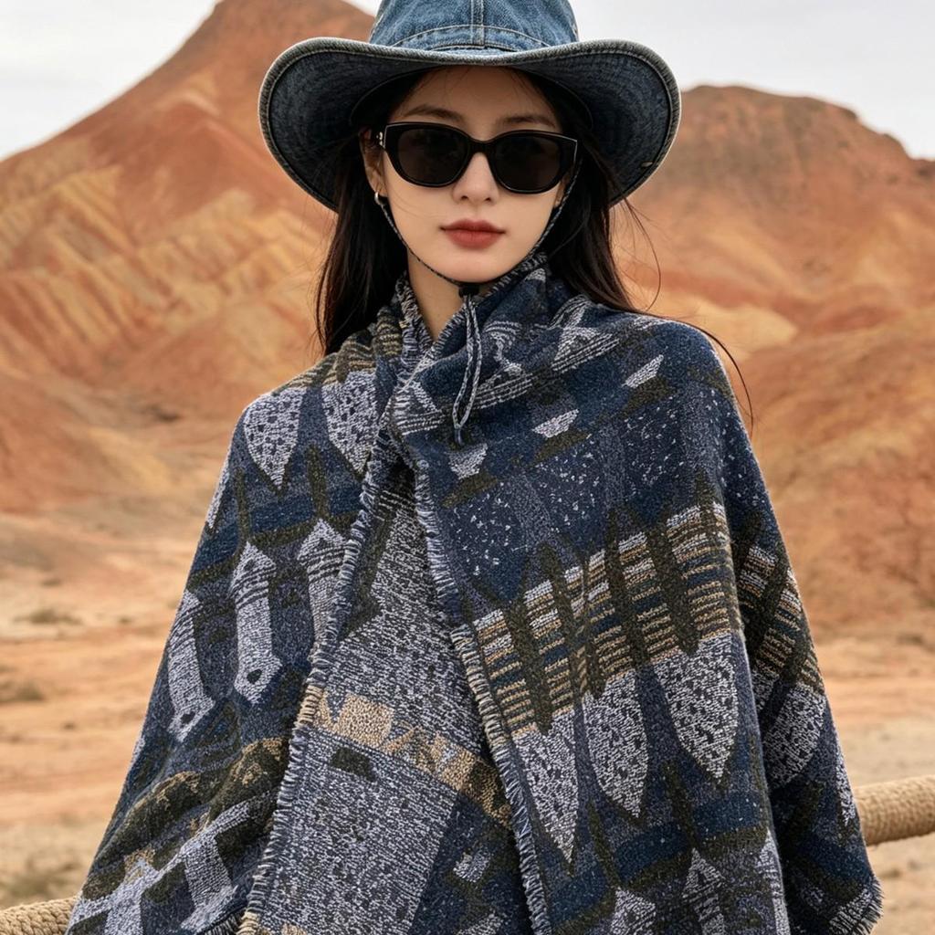 Bohemian Ethnic Style Women's Shawl: European & American Travel Photography Cape/Cloak