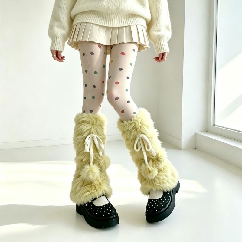 Plush Leg Warmers for Fall and Winter Layering, with Flared Lower Openings, and Bowknot Accent, Thick Faux Furs Boot Covers Long Socks for Women
