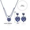 New Double-Layer Zircon Heart Necklace and Earrings Set - Blue Fashion Trend Accessories