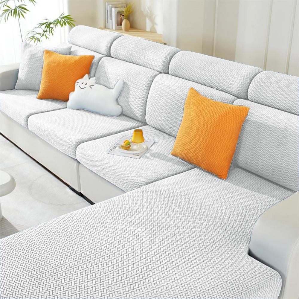 Jacquard Sofa Covers Solid Colors Seat Cushion Cover Living Room Washable Spandex Sofa Couch Slipcover L-Shaped Chaise Longue