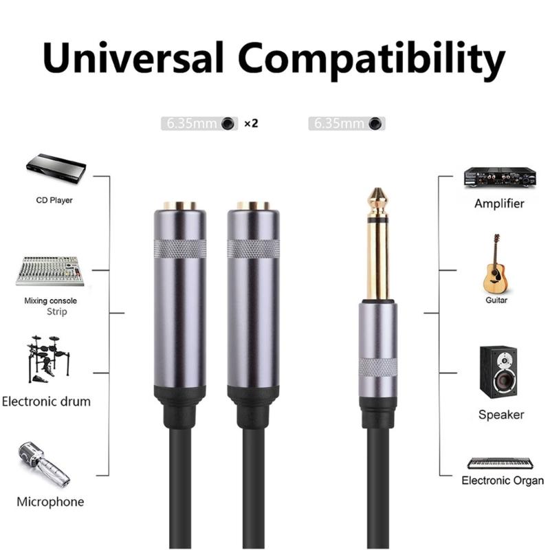30Cm Long 6.5mm Mono Sound Y Cable Splitter Adapter Cord Line For Double Output To Amplifiers And PA Systems