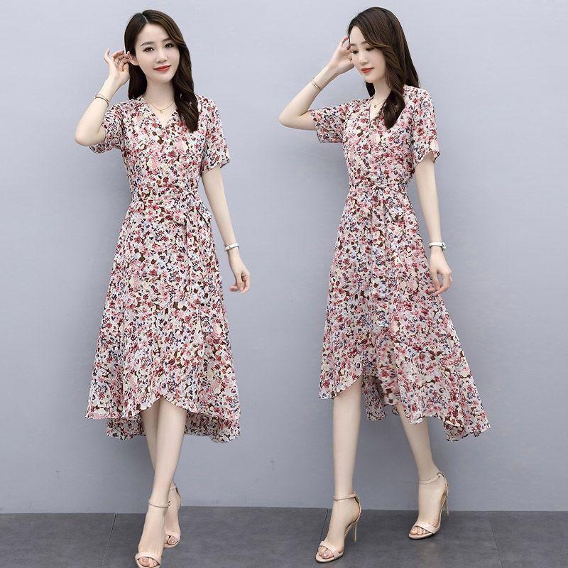 Large Size Women's Floral Dress, New Summer Temperament A-word Long Dress, Fat Sister High-end Ice Silk Skirt
