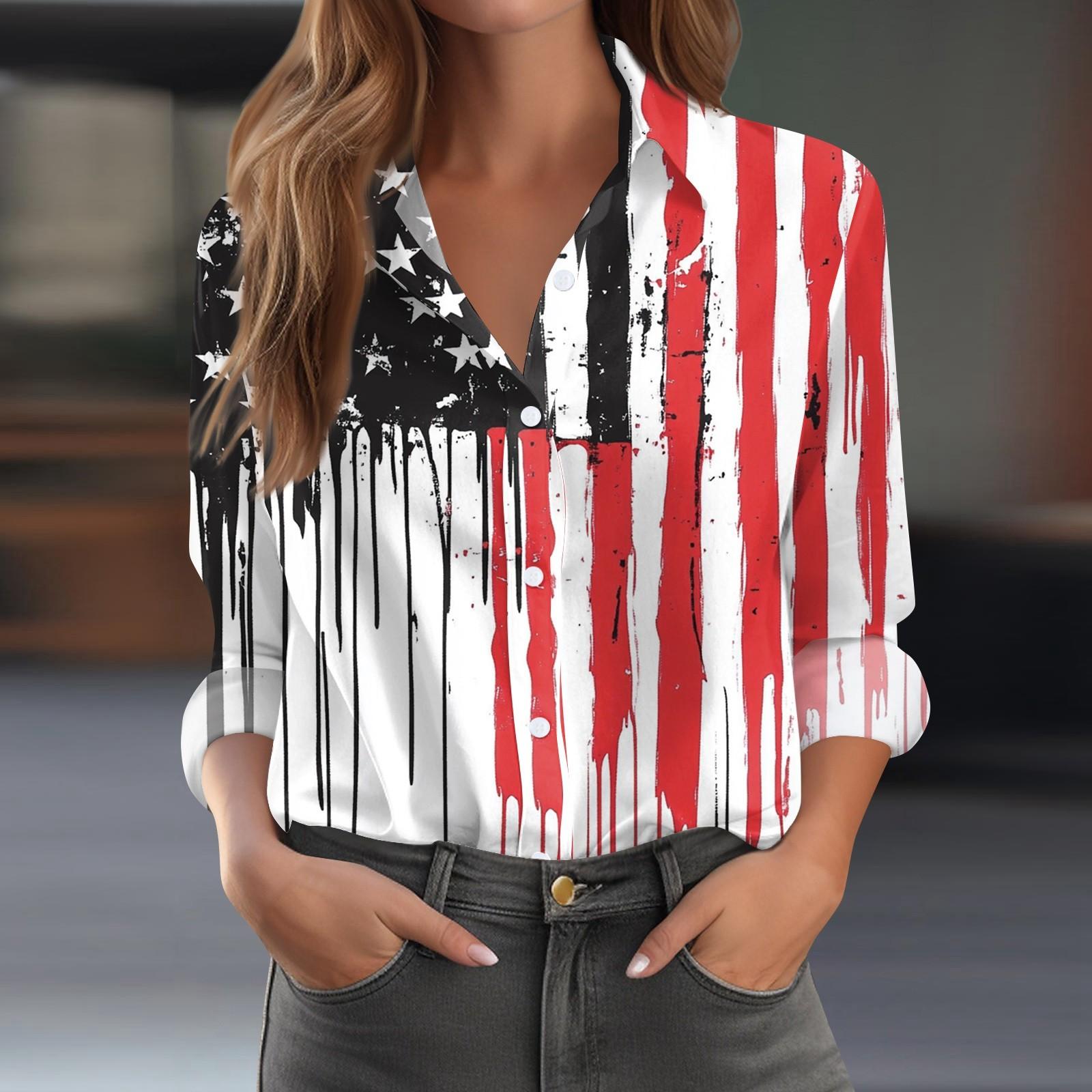 

Жіноча сорочка, блузка з принтом і ґудзиками, повсякденна повсякденна сорочка, звичайний комір і довгий рукав XXL Кіновар