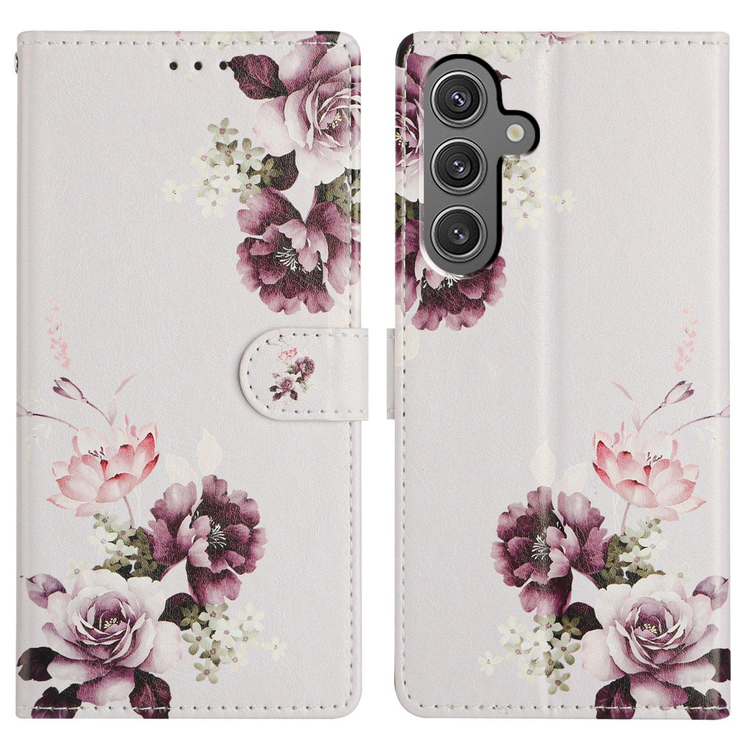 

For Samsung Galaxy A16 5G/4G Wallet Phone Case PU Leather Flip Cover with Stand Card Holder Painted Design Cross Rose