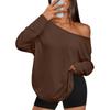Women S Color Block Off Shoulder Hooded Long Sleeve Casual Sports T Shirt