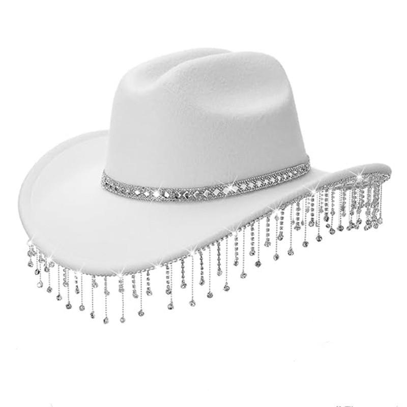 Pink Felt Cowboy Hat With Rhinestone Tassel Decoration For Allseason Sun Protection