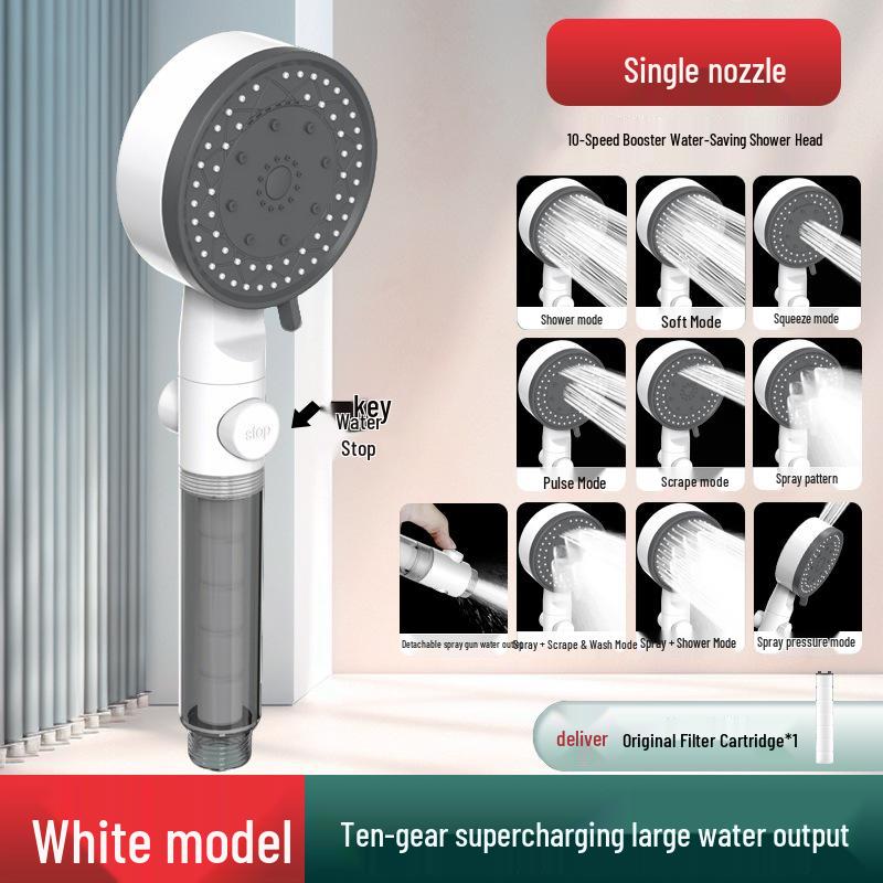 Adjustable Pressurized Shower Head with One-Button Stop and Hose