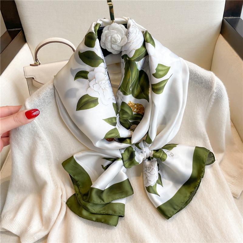 Peony luxury temperament scarf new silk scarf long large size travel shawl sun protection