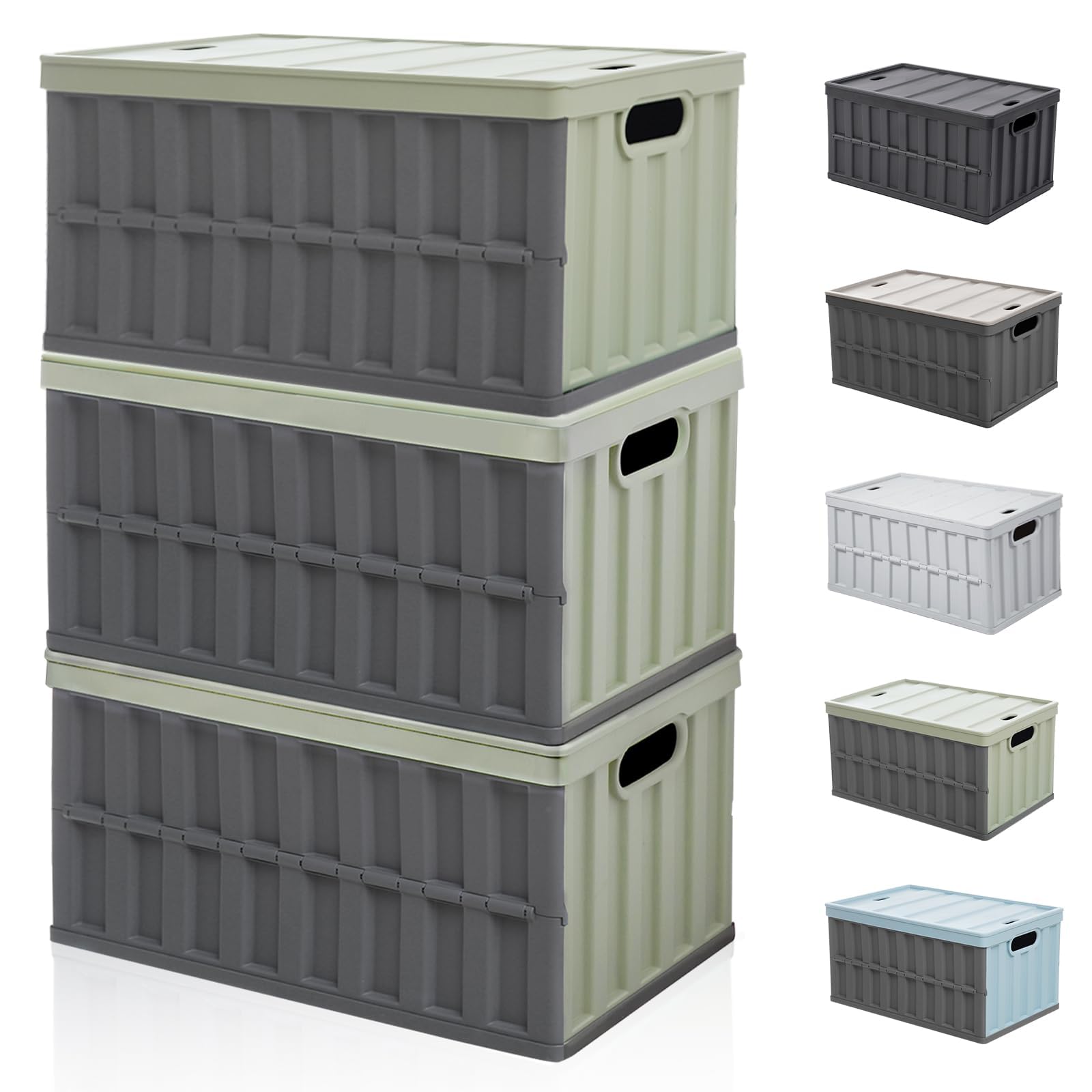 Hellozebra Складной Большой Туристический Ящик Trusco Большая Вместимость 64л x 3 Отделения с Легко Складывающимся Дном Зеленый Контейнер, Контейнер, [Удобный, Универсальный,