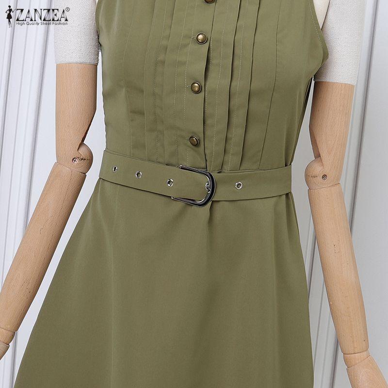 ZANZEA Women Summer Round Neck Casual Sleeveless Short Dress