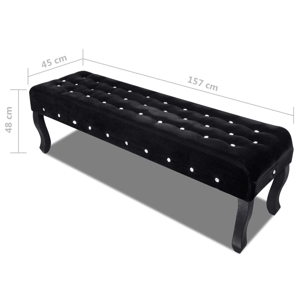 Black Velvet Bench with Crystal Buttons