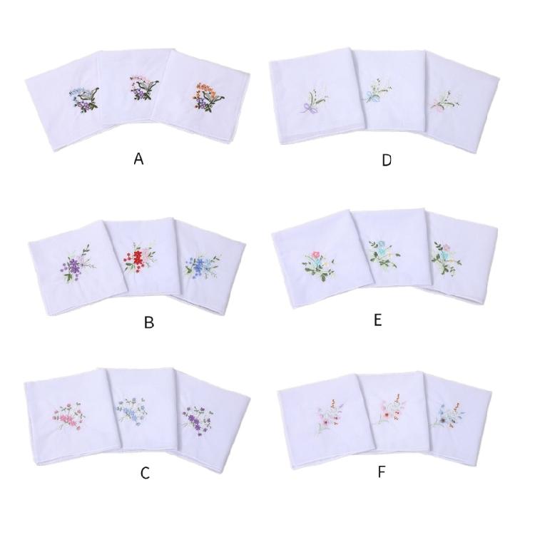 Lightweight Handkerchief Washable Chest Towel Embroidery Flower Hankie Pocket Square 28x28cm for Girl Traveling Shopping