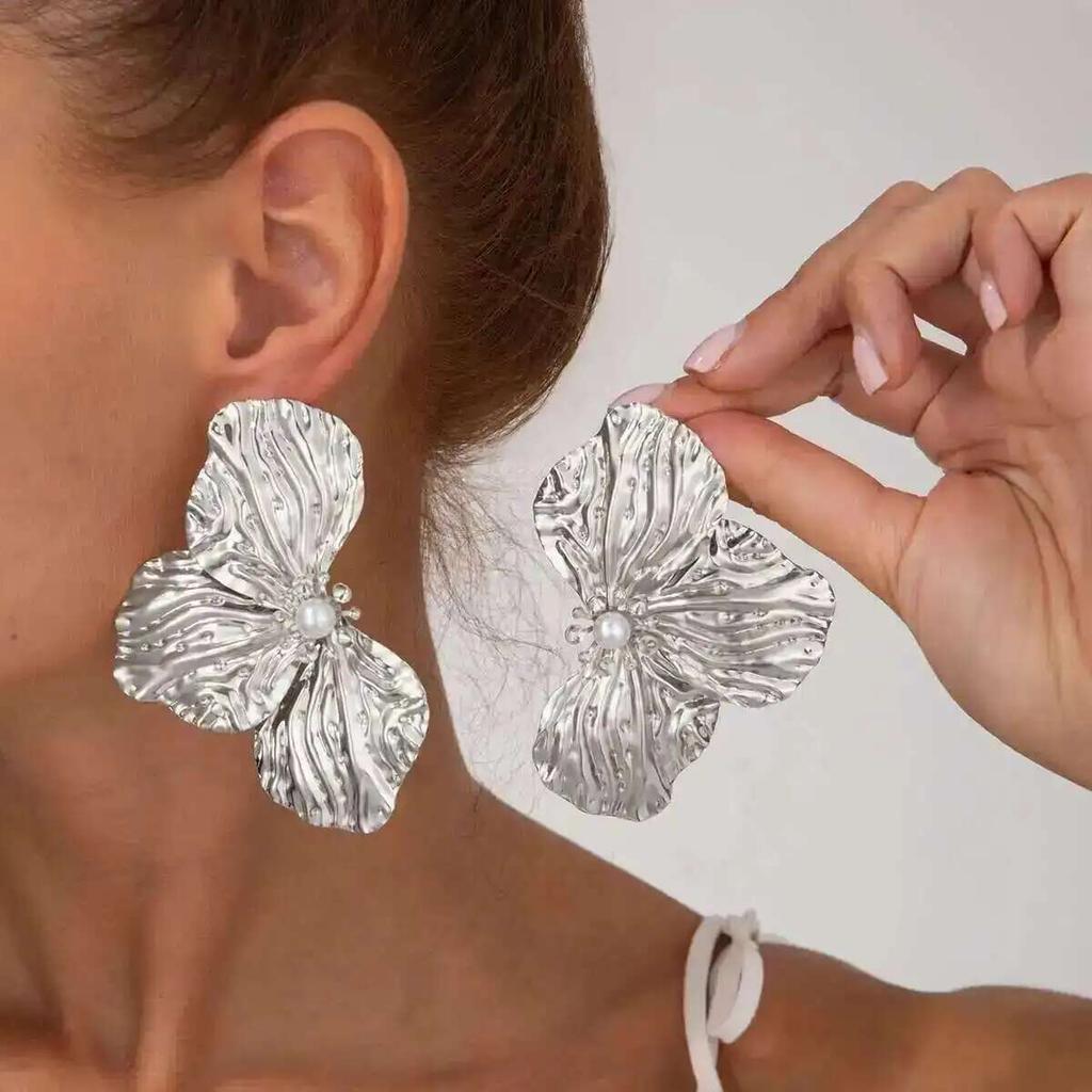 Salircon Vintage Exquisite 5 Style Gold Color Flower Earring Women Punk Irregular Stud Earrings Statement Party Jewelry Gift