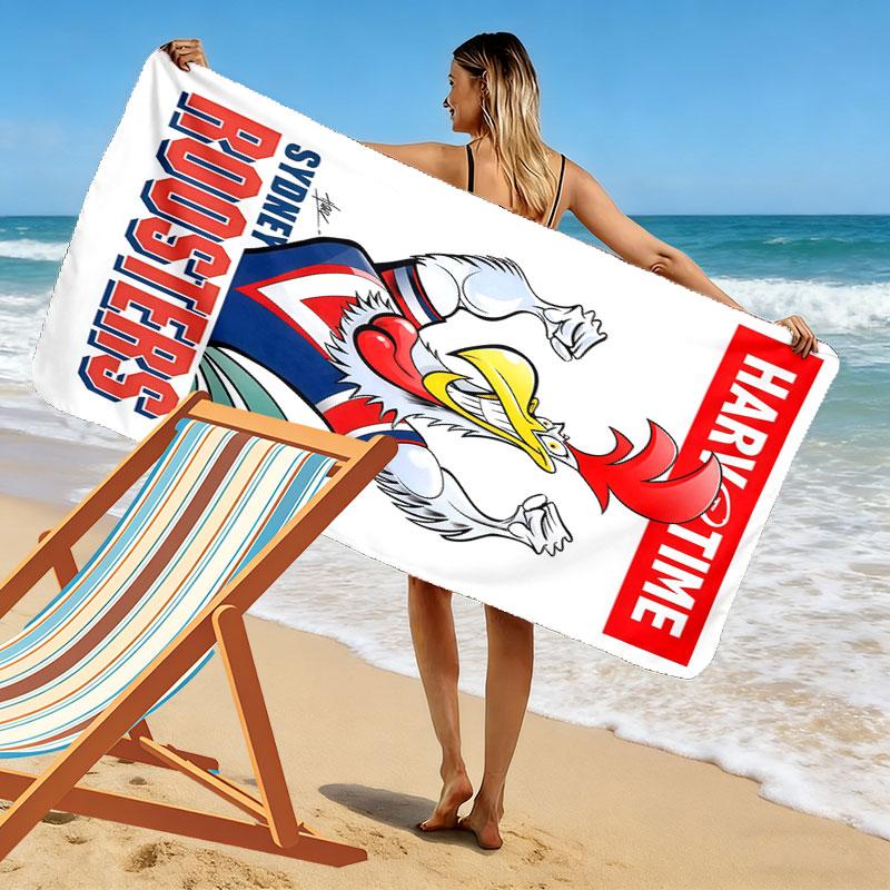 Go Sydney Roosters Print Beach Towel, Large Soft Quick Dry Towel for Beach Camping Swimming
