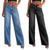 2023 Women's Wide-Leg Patchwork Frayed Hem Jeans