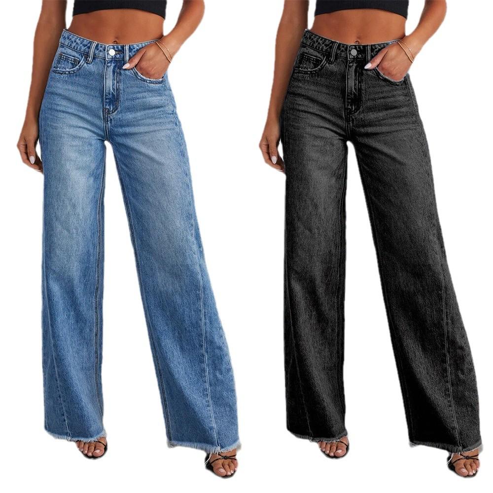 2023 Women's Wide-Leg Patchwork Frayed Hem Jeans
