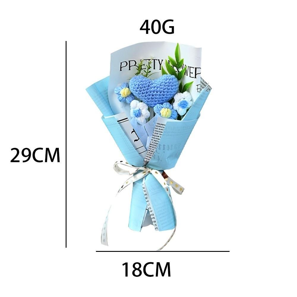 Knited Heart Artificial Flower Crochet Bouquet Valentine's Day Wedding Guest Gift Eternal Flowers Home Decoration