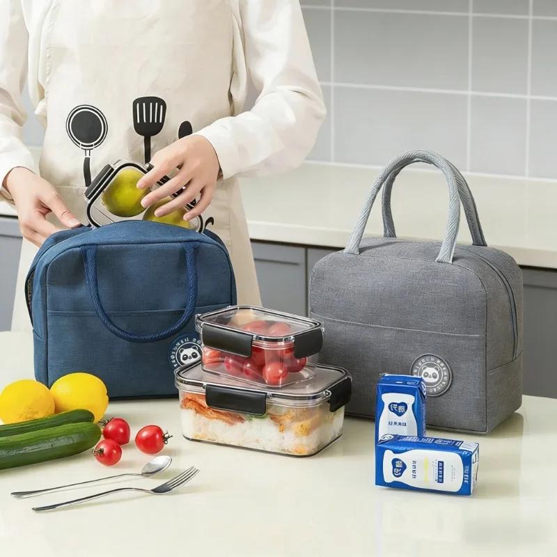 Canvas Thermal Lunch Tote Bag Portable Insulated Lunch Box Bag Foil Fresh Food Container Bag for Women Kids Household Use