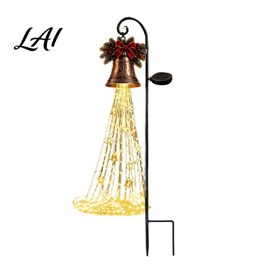 Metal Iron Garden Art Ornaments Solar Powered Christmas Light Outdoor Stake Festive Scene Decor Star Snowflake Waterfall String Lamp Holiday