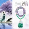 A-Grade Faux Jade Flower Landscape Pendant Necklace with Jadeite and Dongling Jade