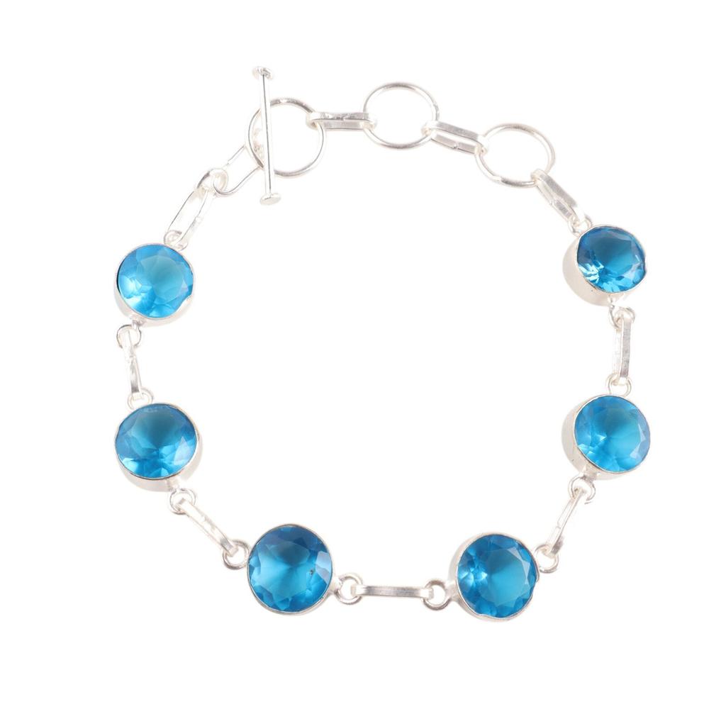 Swiss Blue Topaz Gemstone 925 Solid Silver Jewelry Handmade Bridesmaid Bracelet RB-14-10