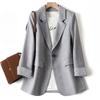 Blazer Cardigan Jaqueta de Terno Casual Feminino de Primavera com Lapela Entalhada e Manga Comprida