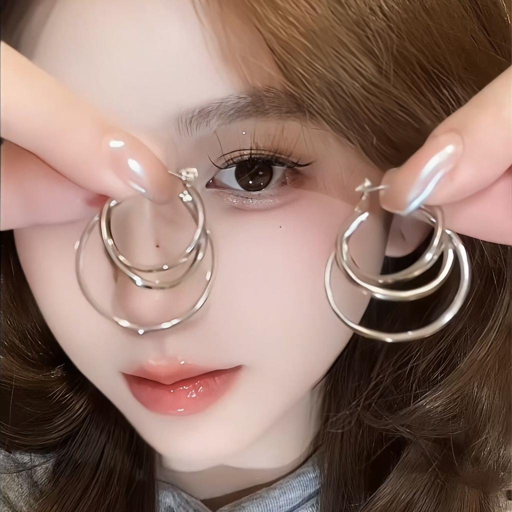 Fashion Punk Metal Multilayer Silver Color Hollow Round Geometric Hoop Earrings For Women Girl Party Jewelry Gifts Accessories