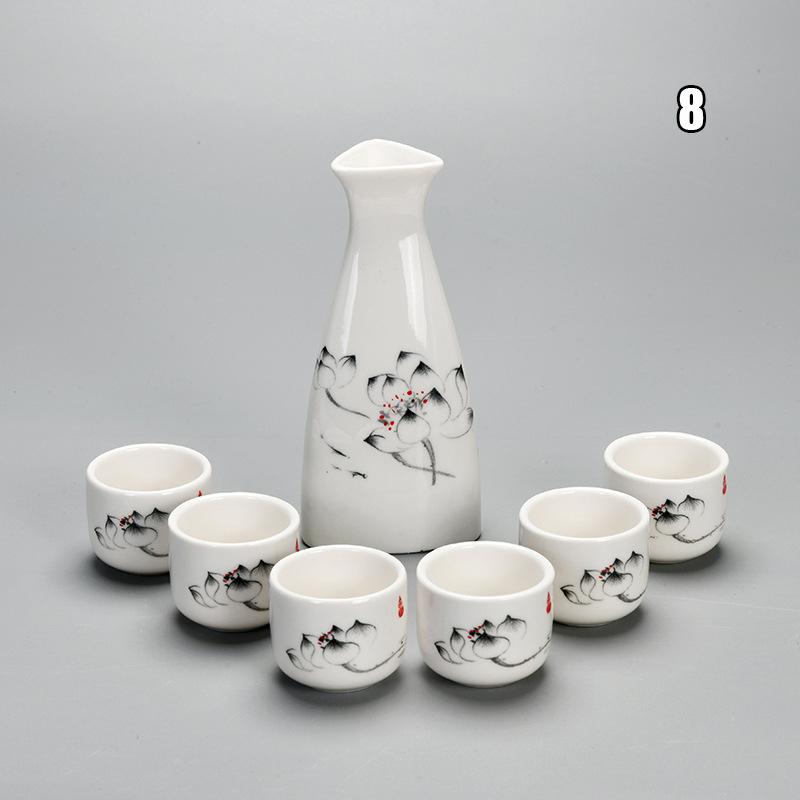 7pcs Japanese Style Sake Wine Warm Chinese Wine Set Ceramic Sake Japan Porcelain Vintage Ceramic Pot Flagon Liquor Spirits Cups