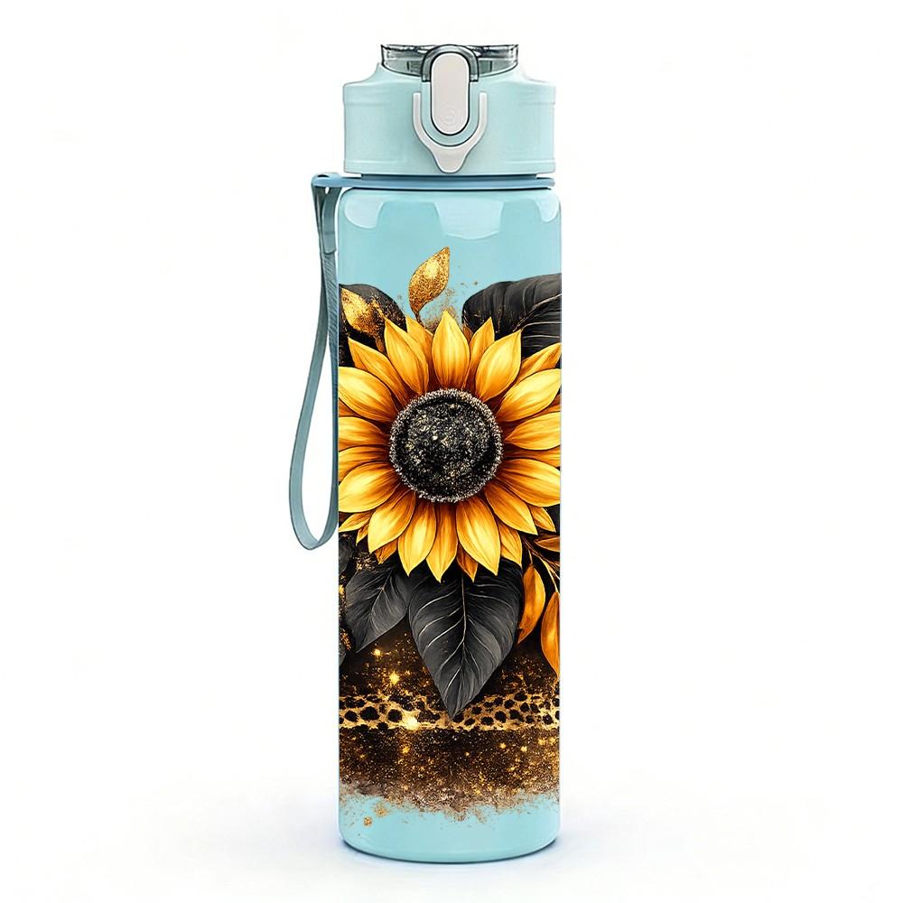 1PC Sunflower Dried Flower Art Print 750ml Color Plastic Sports Water Bottle Leakproof Flip Straw Lid Suitable for Sports Office Home Use