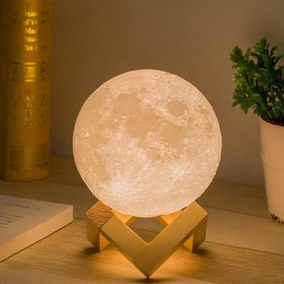 1ks 3D Moon Lamp zvlhčovač s dřevěnou základnou 3 LED noční osvětlení s dotykovým ovládáním jasu pro domácí kancelářské dekorace