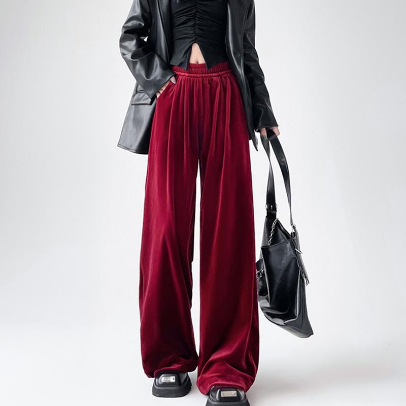 Goldener Samt Weitbeinige Hose Damen Herbst und Winter Locker Hochtailliert Lässig Drapierend Gerade Wischende Lange Hose