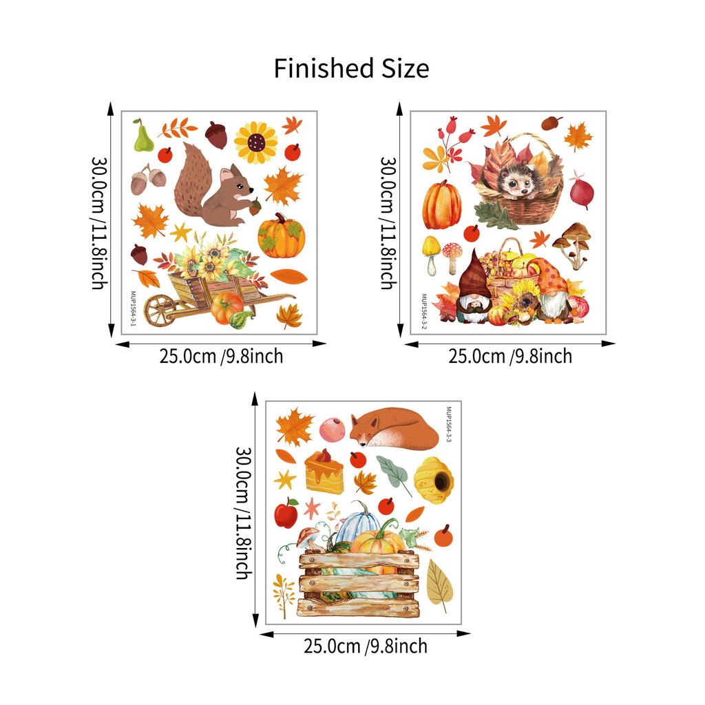 Autumn Maple Leaf Pumpkin Squirrel Static Cling Window Sticker Removable Fridge Glass Decor