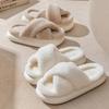 Cross Warm Fluffy Furry Slippers Women Lightweight Flat Heels Fur Slides Woman Autumn Winter Open Toe Non Slip Home Floor Shoes