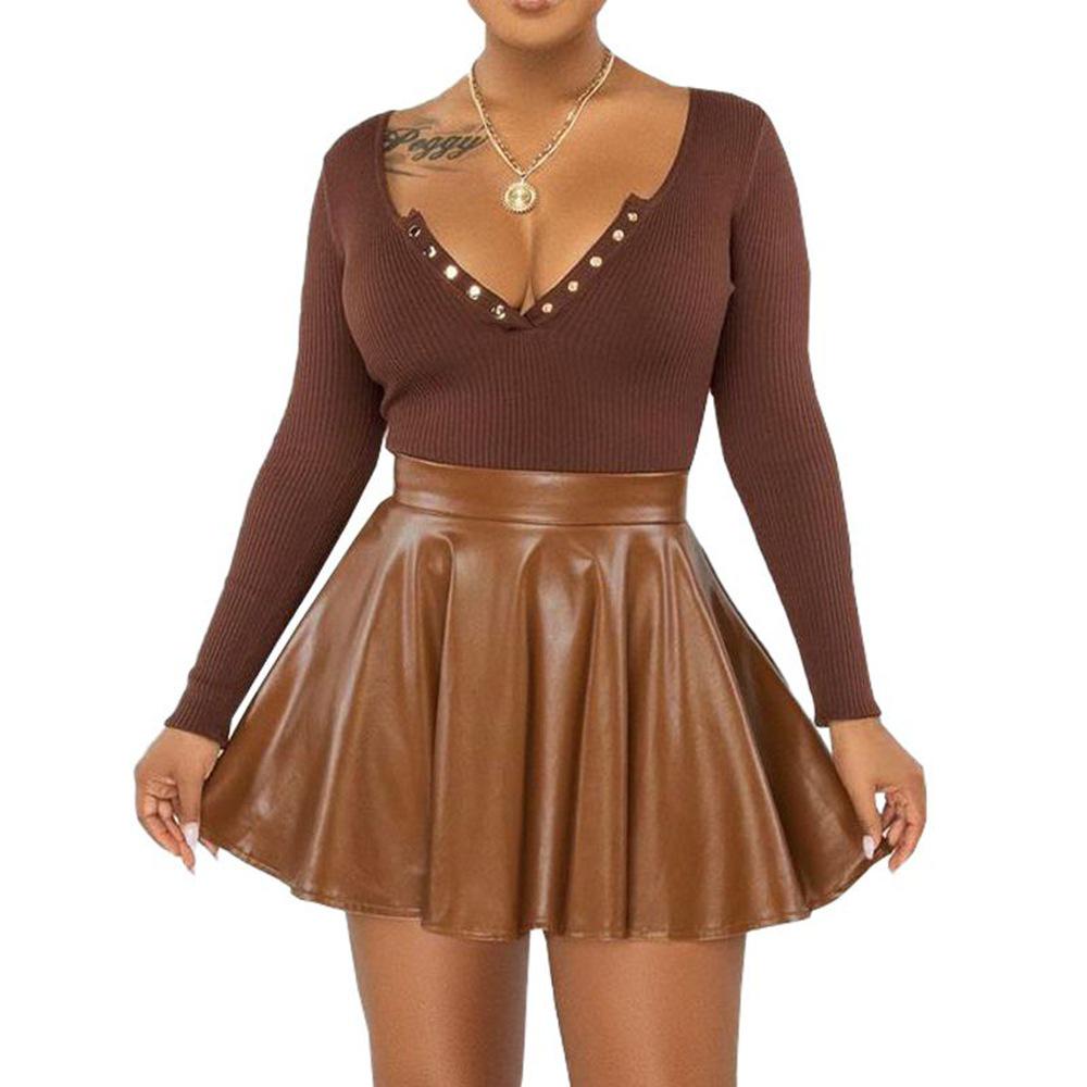 Women's Sexy Solid Color PU Mini A-line Skirt
