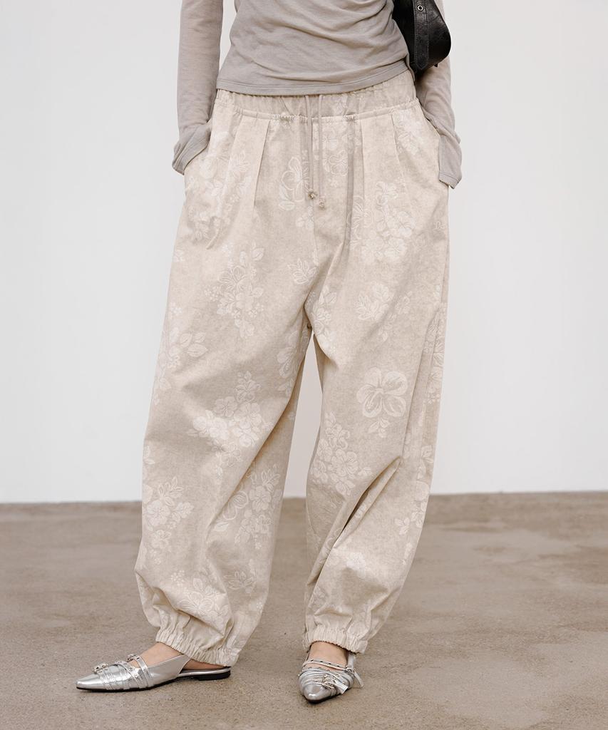 DEINET Hawaiian Balloon Pants In Beige