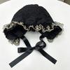 Gekräuselte Spitzenhaube mit Blumenstickerei und faltbarem Design für Cosplay, Anime-Maid und Theaterkostüm-Styling