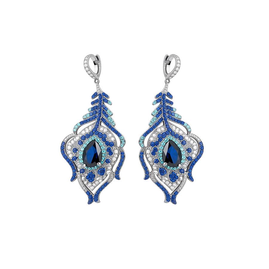 Silver Needle Zircon Water Drop Feather Stud Earrings: Luxury Retro Fashion for Women