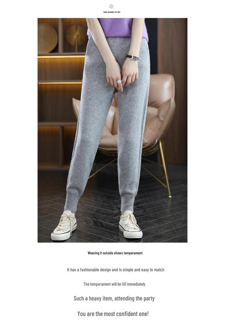 2025 Autumn/Winter Women's 100% Pure Wool Casual Knit Pants - Fashionable, Versatile, and Loose-Fit Design.