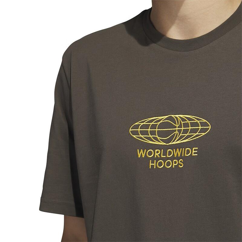 adidas Embroidered Logo Pattern Crew Neck T-Shirt Men Tops Dark-Olive-Green IC1874